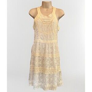 American Eagle Layered Floral Lace Boho Babydoll Halter Dress Womens 6 Ivory Y2K